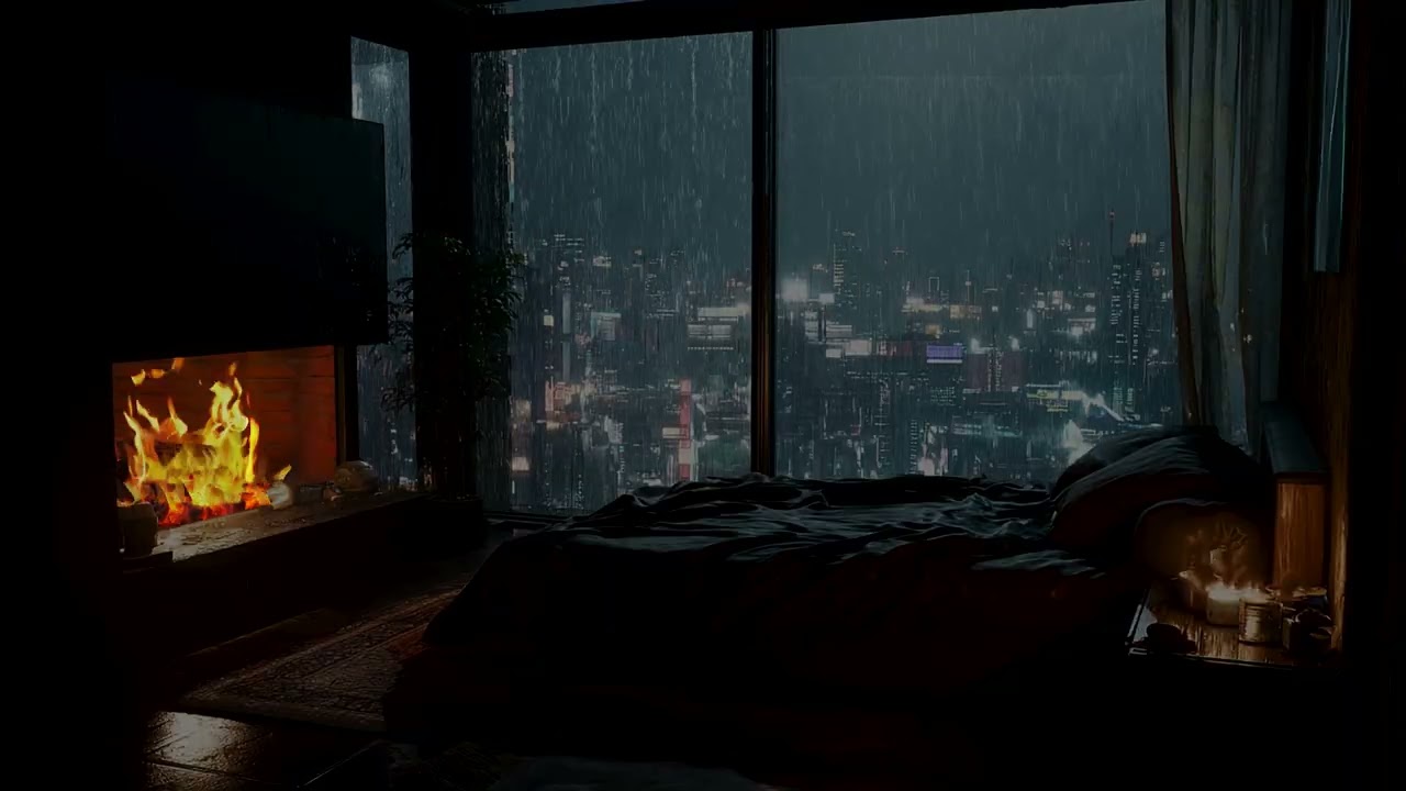 Firestorm Rain: Relaxing Rain & Fireplace Sounds for Sleep & Focus | Stress Relief
