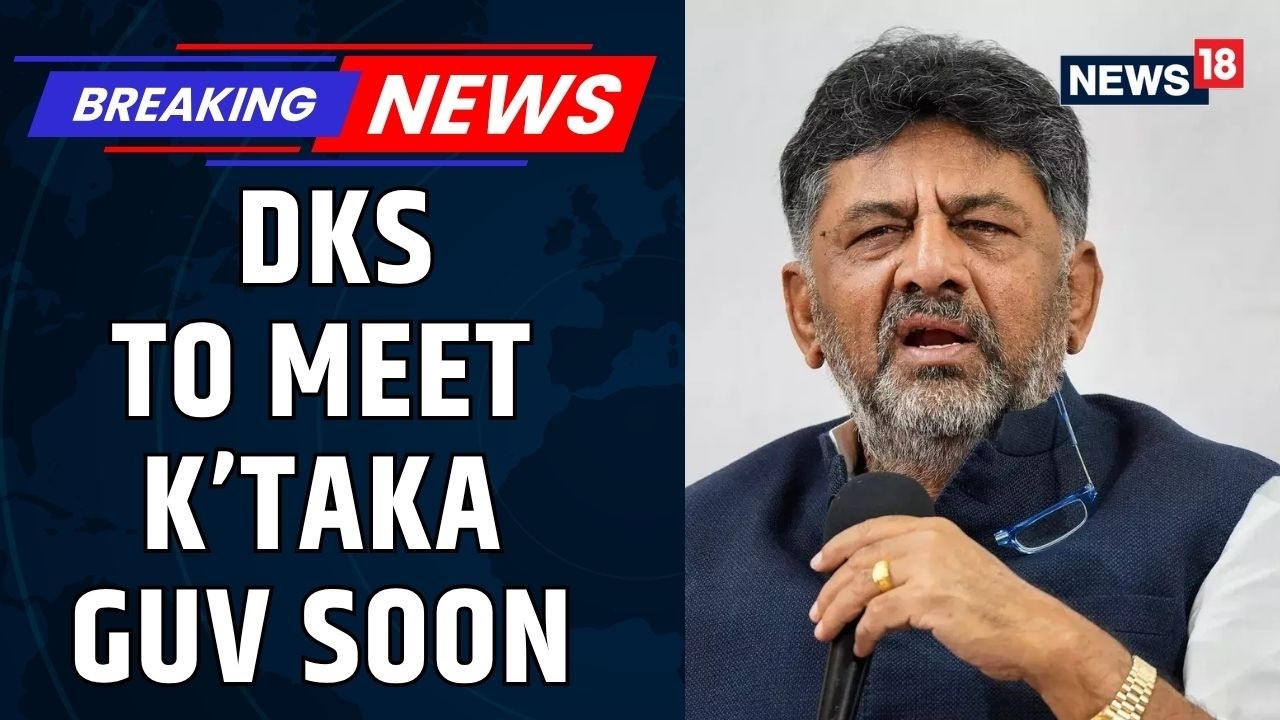 DK Shivakumar Heads To Raj Bhavan To Meet Governor, Stake Claim To Karnataka CM Post | News18
