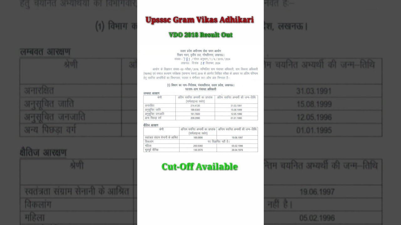Upsssc Vdo Final Result | Upsssc Vdo Result 2018 | Upsssc Vdo 2018 Final Cut Off | Vdo Latest News