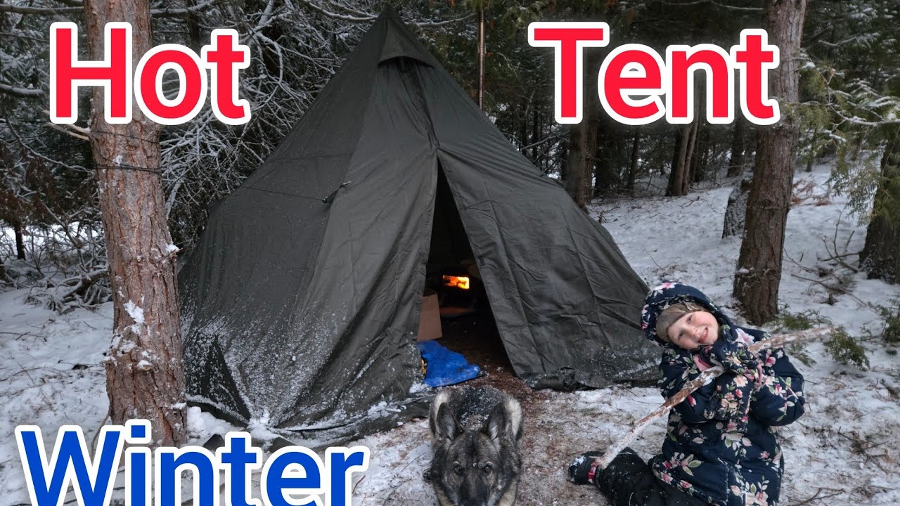 Winter camping in hot tent