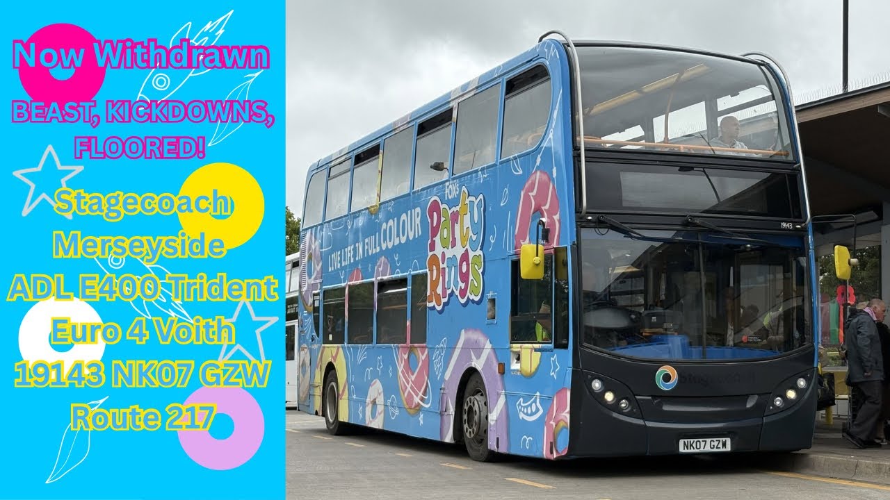 RELENTLESS KICKDOWN! Stagecoach Merseyside ADL E400 Trident Euro 4 Voith 19143 NK07 GZW - Route 217