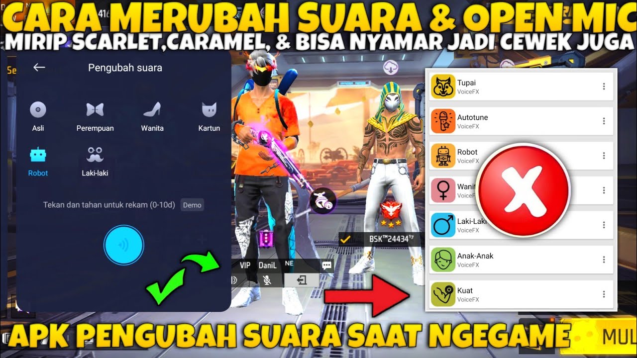 CARA MENGUBAH SUARA DI FREE FIRE SAAT ONMIC❗APK PENGUBAH SUARA DI GAME FREE FIRE‼️ SCARLET & CARAMEL