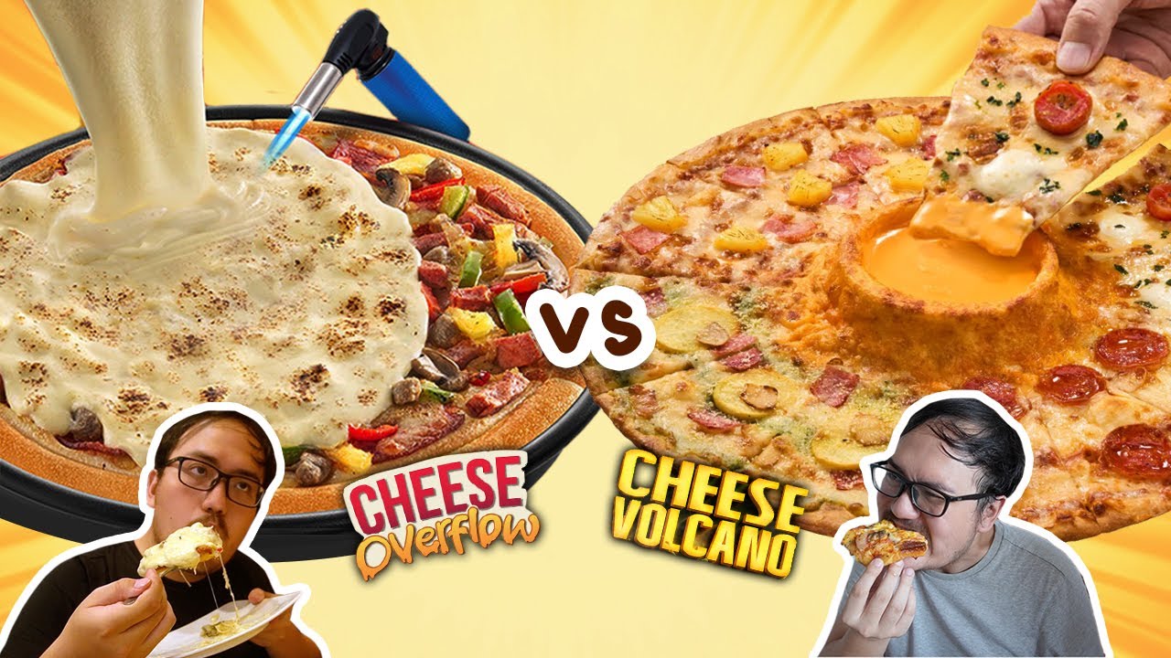 head2head: cheese overflow (pizza hut) vs cheese volcano (domino's)