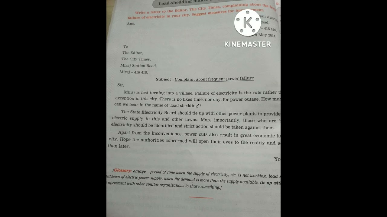 English letter writing - load shedding