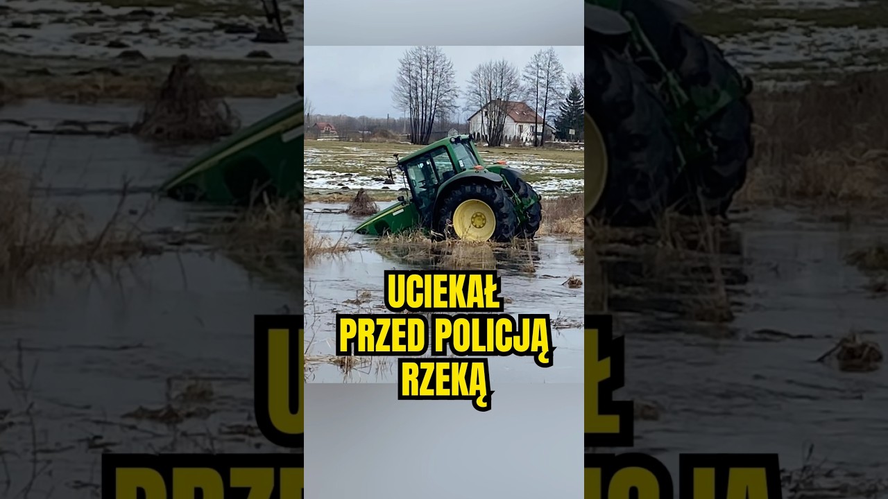 🚜 20-latek ugrzązł w rzece traktorem, uciekając przed policją  #zambrow #policja #piracidrogowi