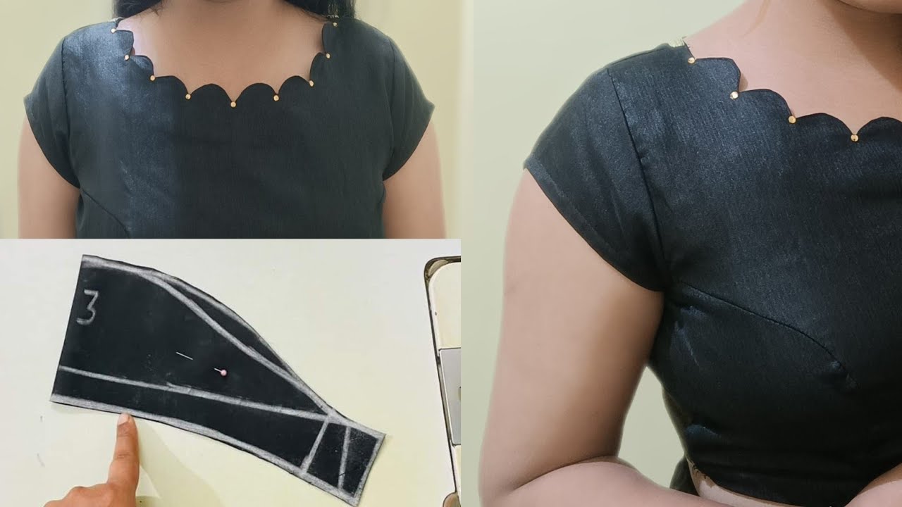 3 inch Sleeve Cutting and Stitching | Baju cutting for Blouse/kurti | Front Neck Design