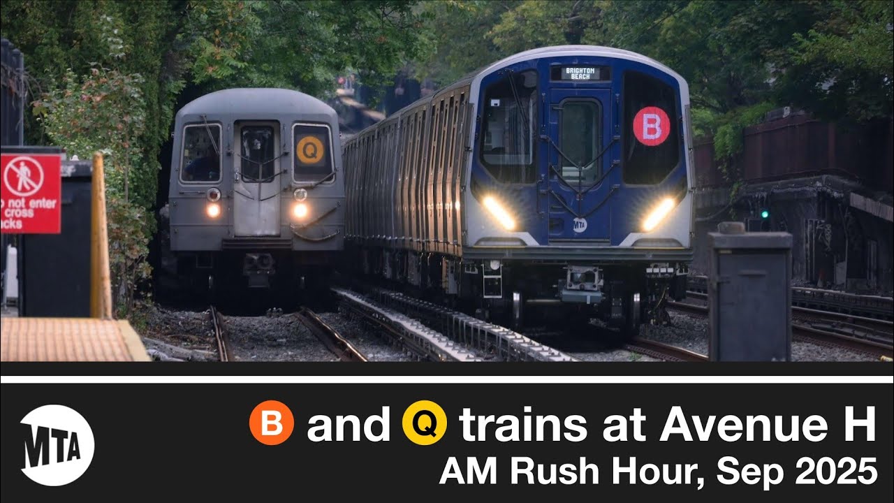 MTA NYC Subway - B + Q Trains @ Avenue H AM Rush Hour - Sep 2025