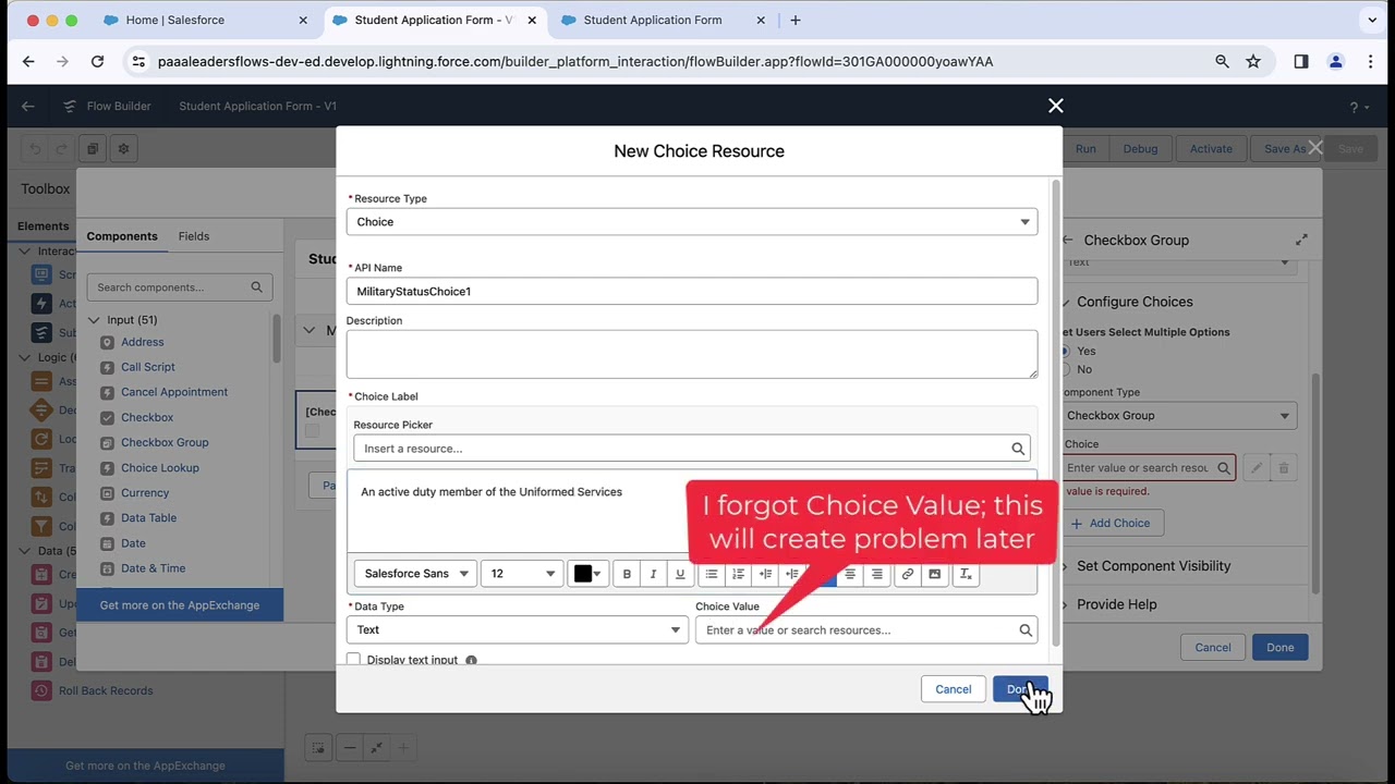Screen Flows: Lecture-7: Using Checkbox and Checkbox Group