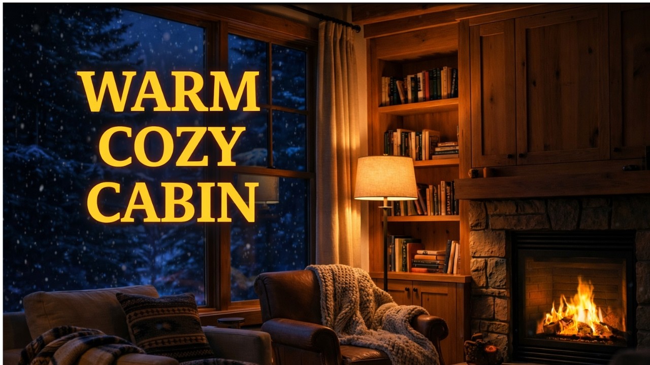 Warm Cozy Winter Cabin 🔥 Fireplace Sounds & Gentle Piano