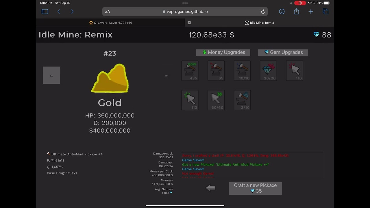 My progress in idle mine remix