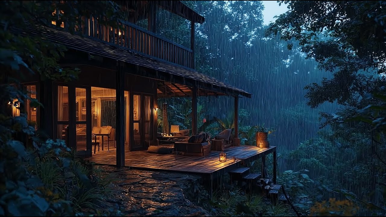 Deep Forest Rain Near a Wooden Cabin for Sleep & Relax in 3 Minutes | Peaceful Night Rain Ambience 🌲