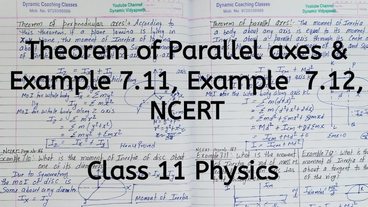 Theorem of Parallel axes | Chapter 6 | System of Particles and Rotational Motion | Class 11 Physics