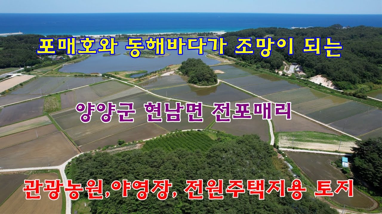 포매호와 동해바다가 조망이 되는 양양군 현남면 전포매리 관광농원,야영장, 전원주택지용 토지