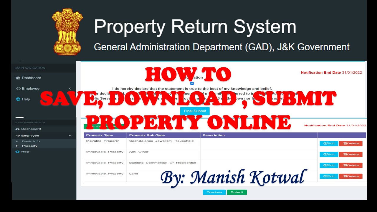 How to Save, Download and Submit Property Online on Property Return System. #PRSJK #PRS .
