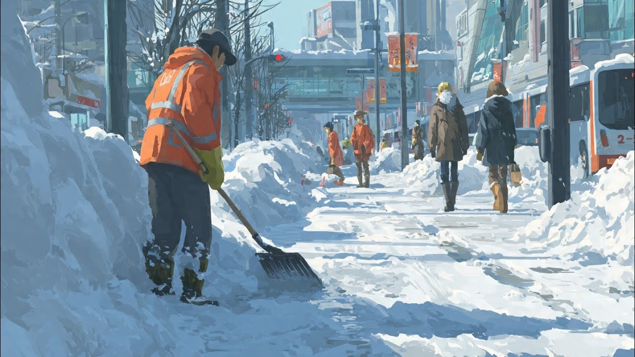 A Quiet Walk Through a Snowy City ❄️ | Anime - Ghibli-Style Video | Vlog