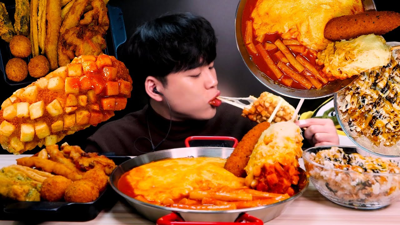 ASMR 신전떡볶이에 치즈5번 추가 몬스따따블치즈 명랑핫도그 먹방 리얼사운드 トッポッキ  TTEOKBOKKI MUKBANG REAL SOUND
