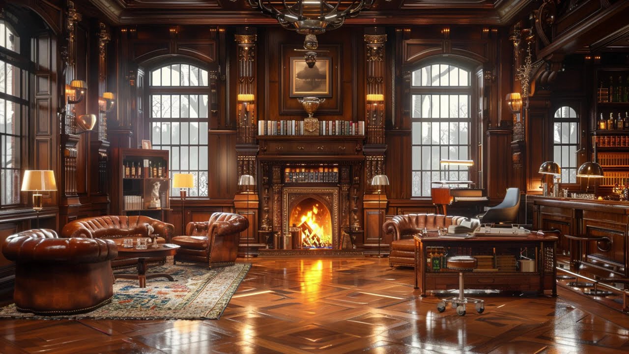 London Gentlemen’s Club Ambience | Relaxing Jazz & Fireplace | Relaxing Jazz Music for Reading &Calm