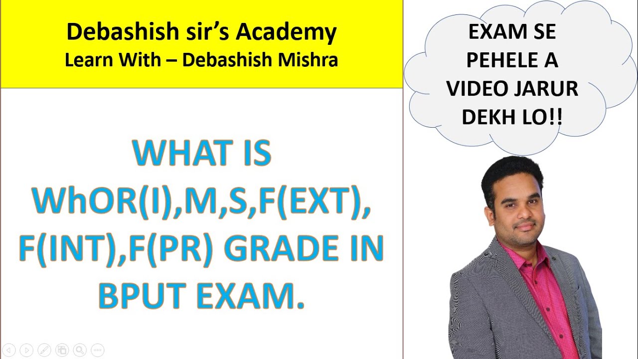 WHAT IS WhOR(I),M,S,F(EXT),F(INT),F(PR) GRADE IN BPUT EXAM.
