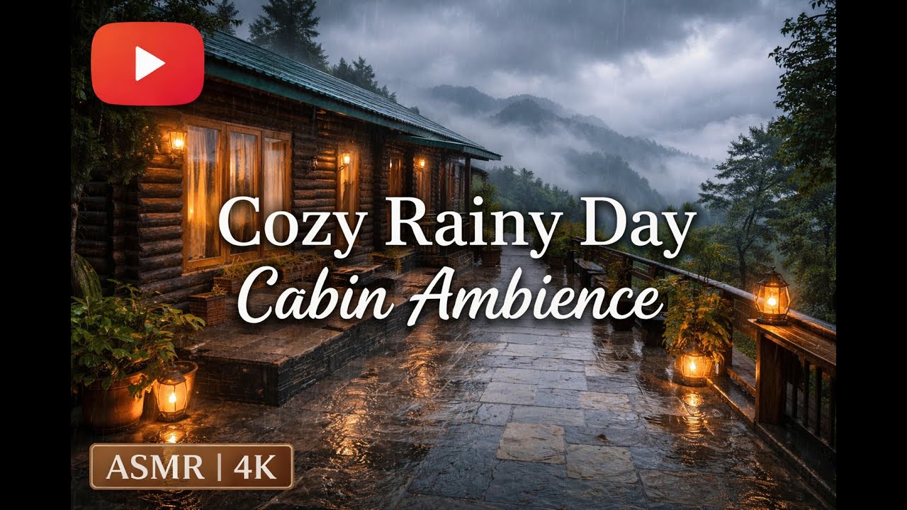 Cozy Rainy Day Cabin Ambience. 아늑한 비오는 날의 오두막 분위기..