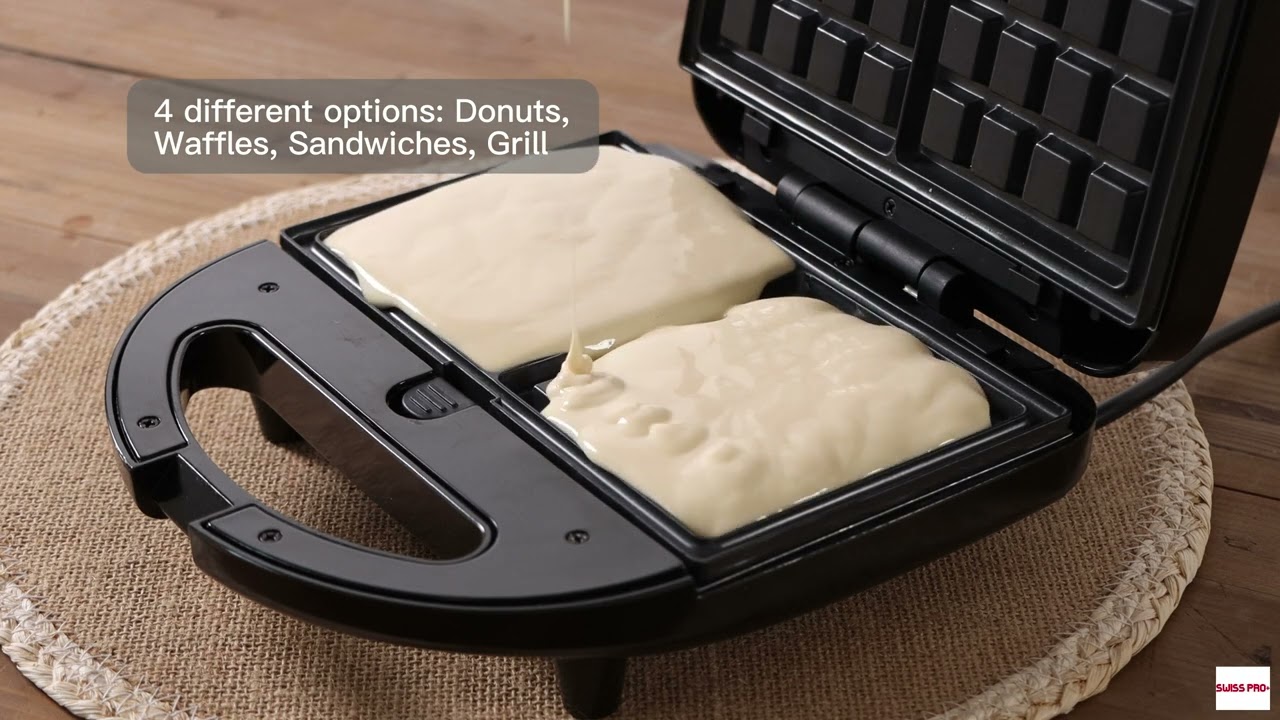 Swiss Pro+ Sandwich Maker 4-in-1 -  Black - Stainless Steel - 750W