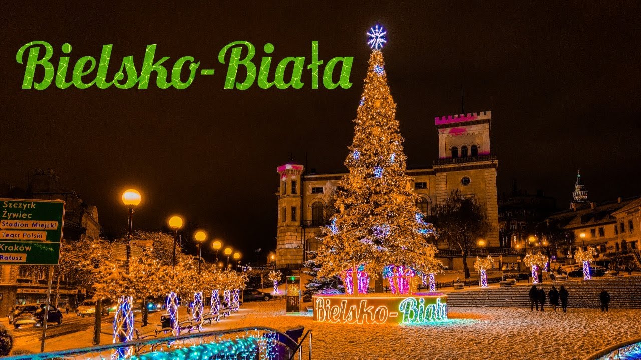 świąteczne iluminacje,choinka Bielsko|Бельско Бяла Польша,4k