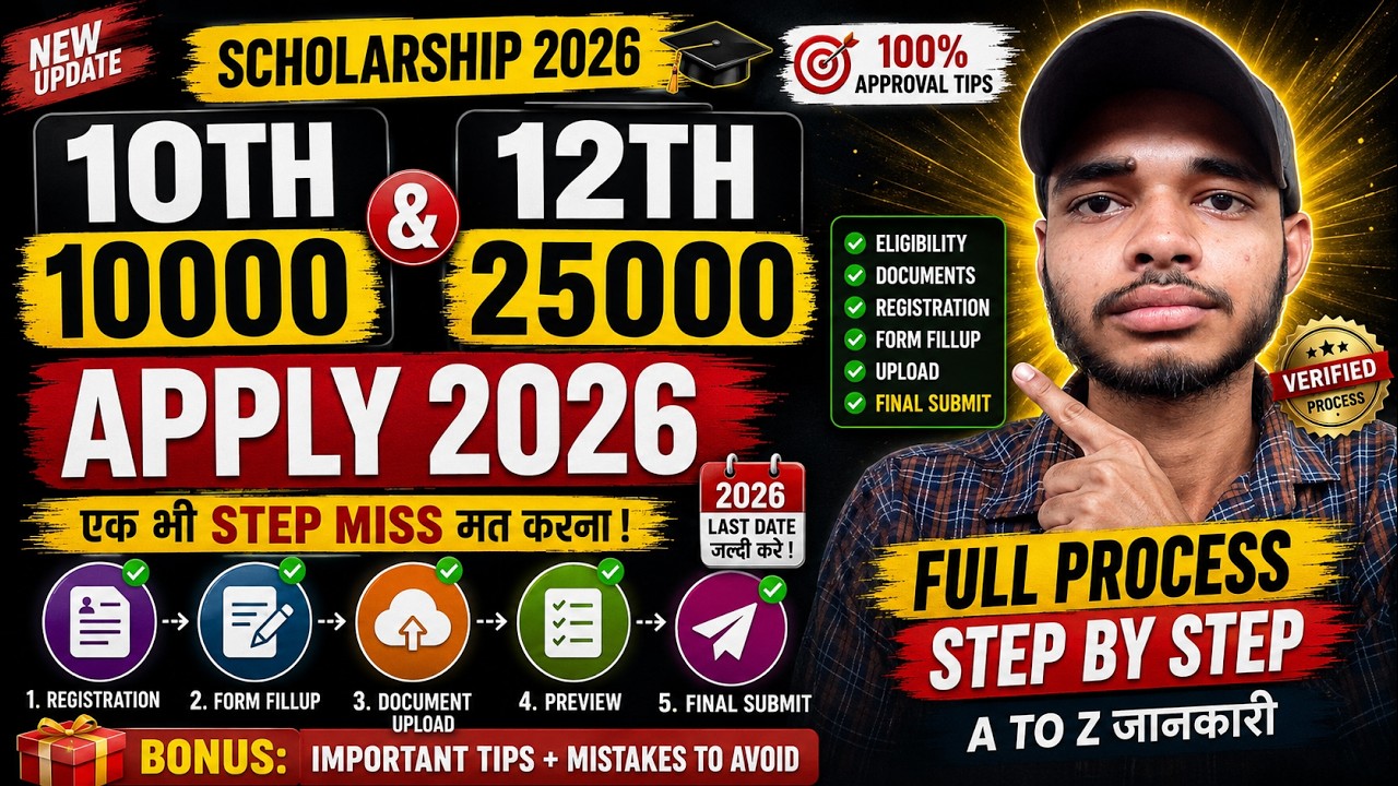 10th Pass ₹10,000 & 12th Pass ₹25,000 Scholarship 2026 | Full Apply Process Step By Step