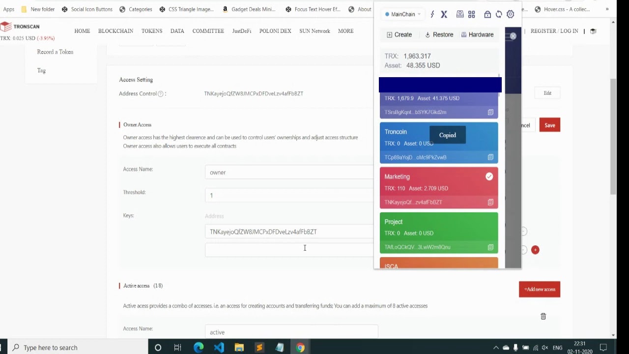Change Access Right in your tron wallet