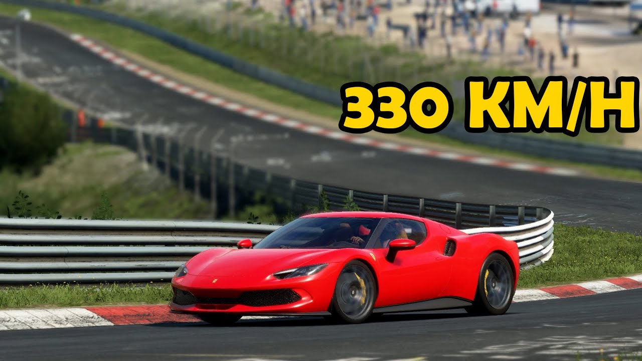 330 km/h in a Ferrari 296 GTB at the Nürburgring | Assetto Corsa EVO 0.4