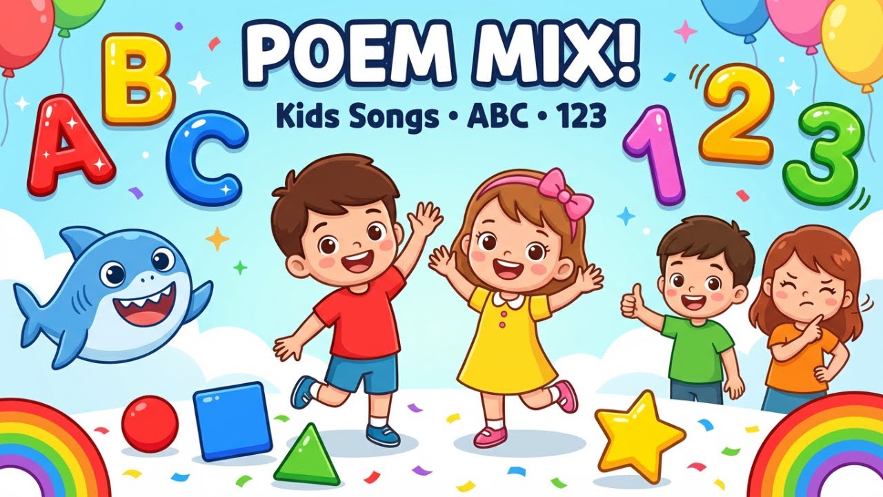 Poem Mix | ABC Song | 123 Numbers Song | Phonics Song | Colors & Shapes Song | Kids Learning Songs