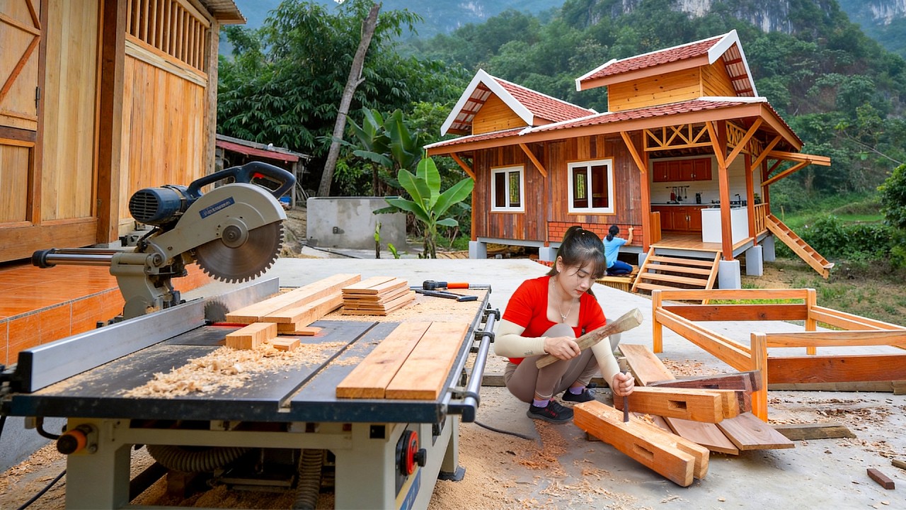 TIMELAPSE - Build a Wooden Bed and Outdoor Shower for My Farm Cabin | Nhat DIY Builder