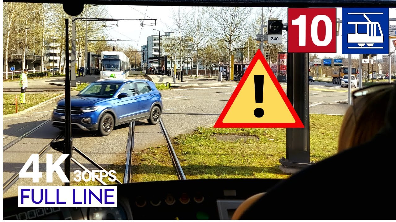 EMERGENCY BELL used!? | 🇨🇭 Cab Ride Zurich Tram Line 10 Driver's View |Hauptbahnhof - Flughafen [4K]
