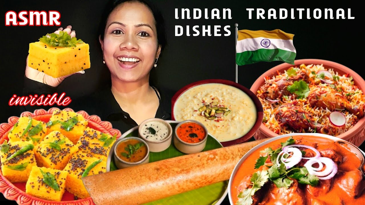 Asmr  Hindi | asmr eating 5 INDIAN .traditional dishes | DHOKLA ~ DOSA~ BUTTER CHICKEN ~ BIRYANI...