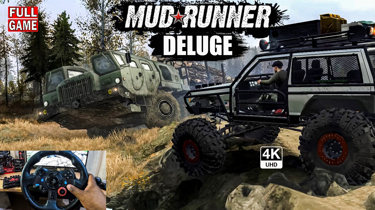 MudRunner Deluge Full Game Playthrough with Steering Wheel 4K60
