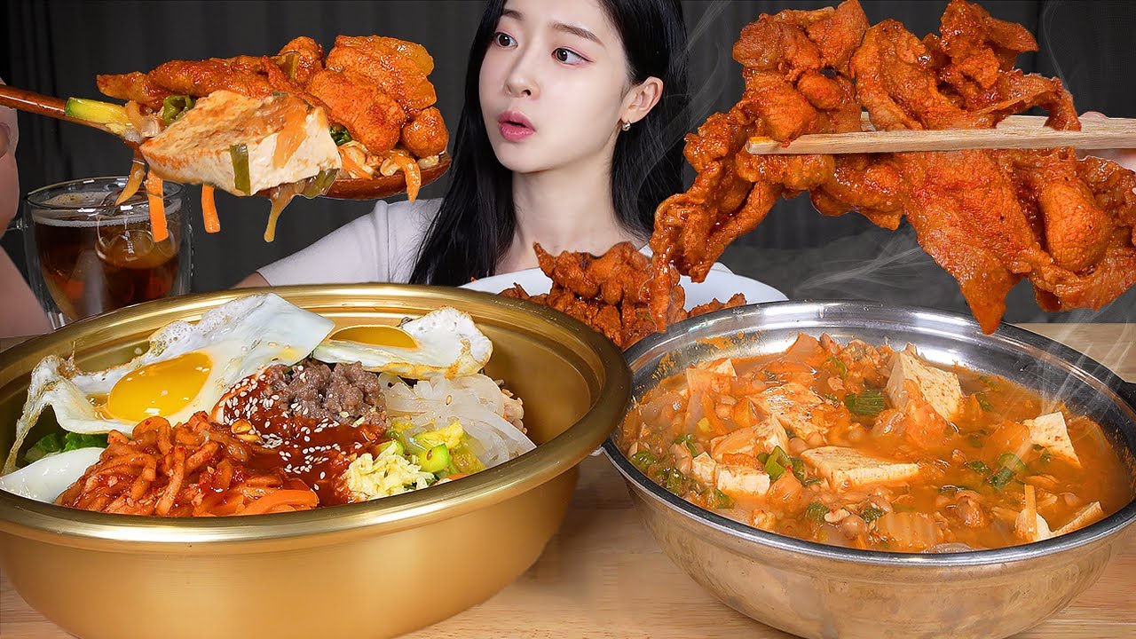 ASMR MUKBANG | Пибимпаб & Чхонгучжан (рагу из соевой пасты) & Чейук поккым (острая жареная свинина)