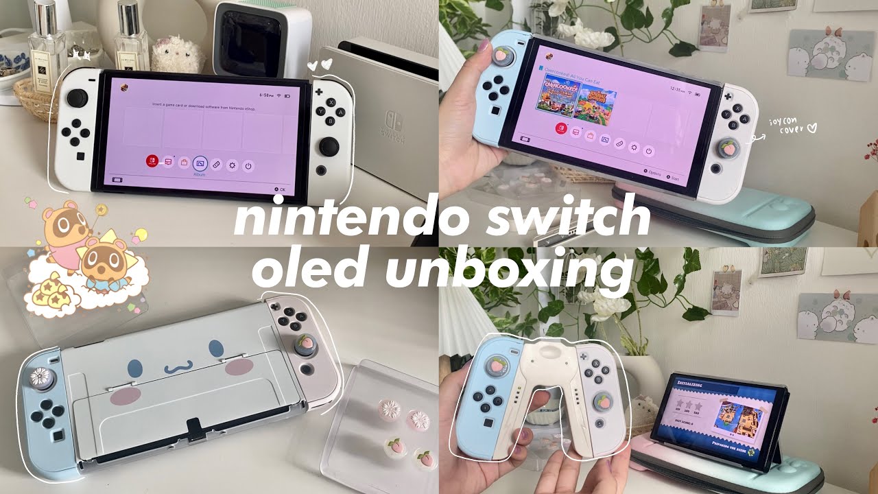 nintendo switch OLED unboxing (+ accessories!!) 🐶🍃🌸