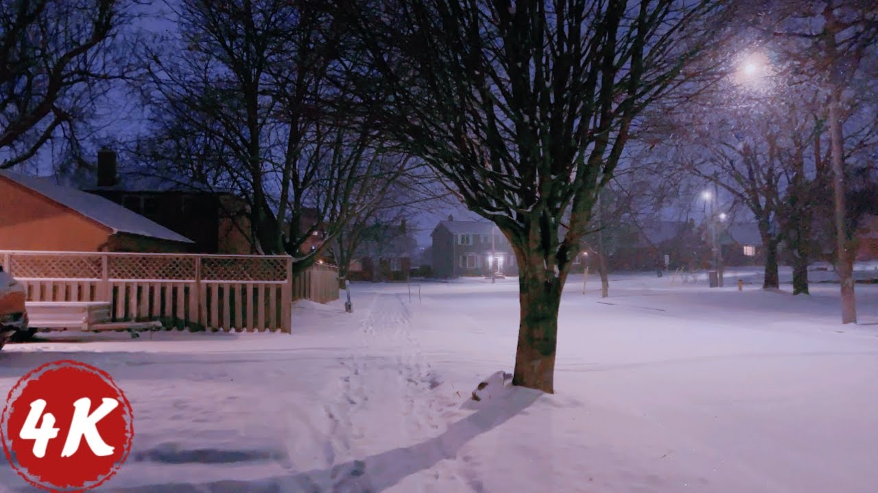 Peaceful Midnight Snow Walk In Quiet Neighbourhood, Canada | 4K 60fps | ASMR