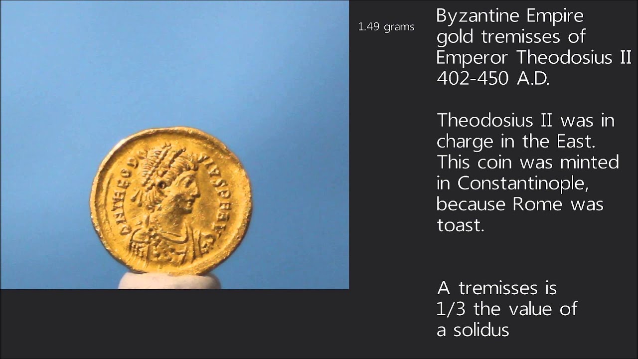 402-450 A.D. Byzantine Empire gold tremisses of Theodosius II 