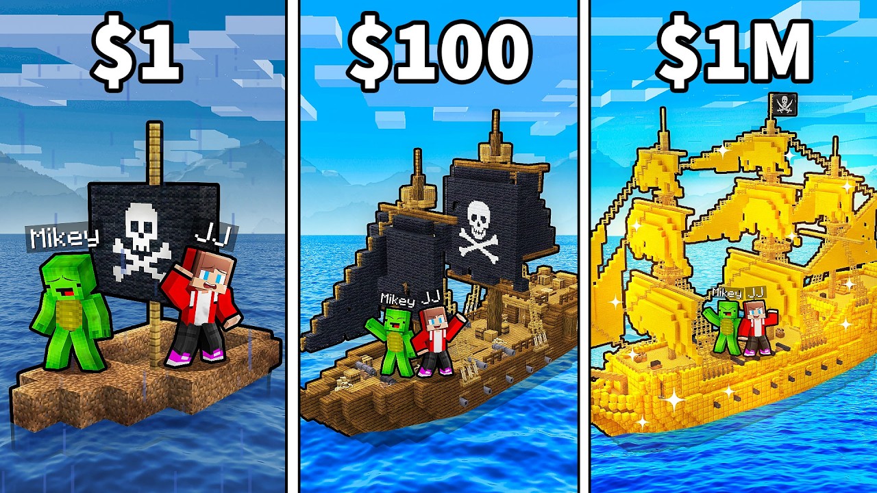 JJ and Mikey: From POOR To RICH Pirate Ship in Minecraft - Maizen