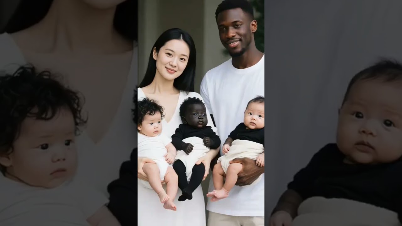 One black and two white baby with parents ❤️🖤