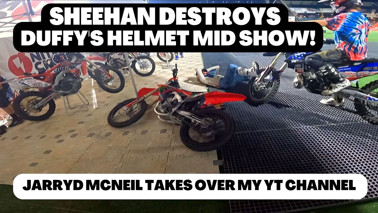 Sheehan Destroys Duffy's custom helmet Mid Nitro Circus Show | Jarryd McNeil takes over the channel