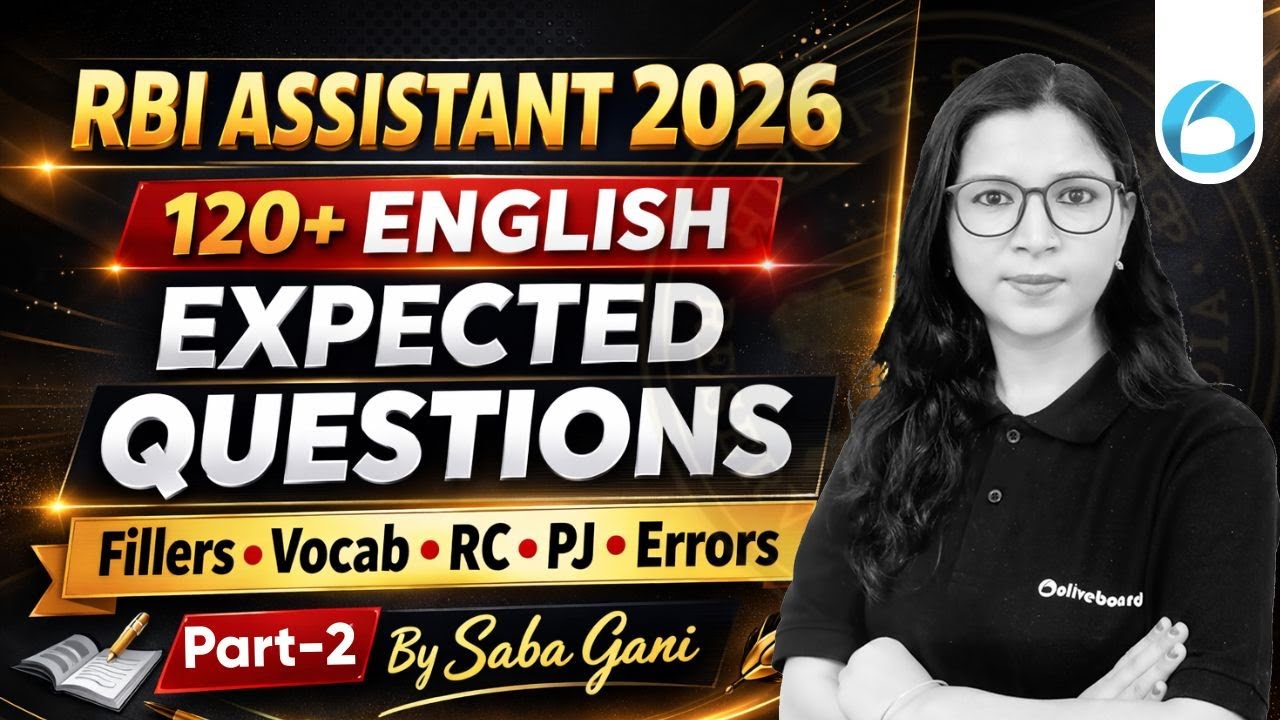 RBI Assistant English Expected Questions 2026 | 120+ MCQs Fillers, Vocab, PJ | Part 2 By Saba Maam