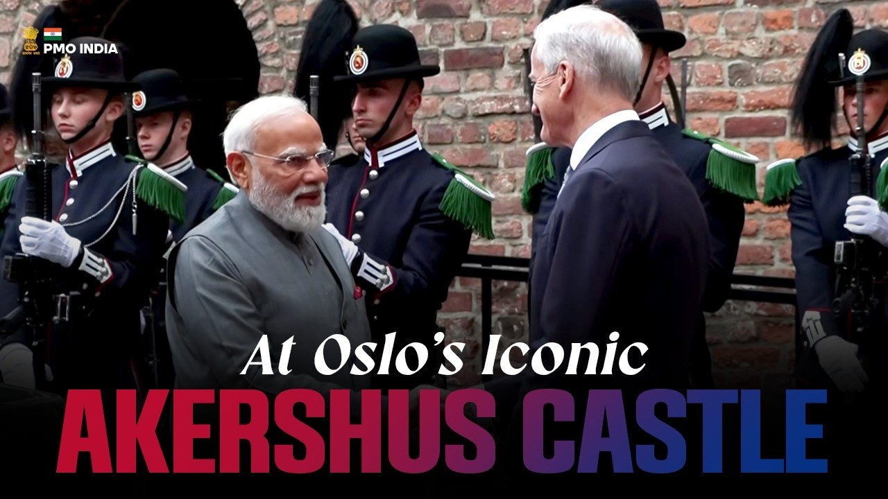 PM Modi visits the Akershus Castle in Oslo with PM Jonas Gahr St&oslash;re