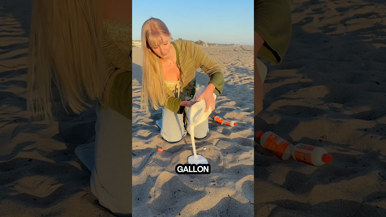 A gallon of glue VS the beach making sand VERY DANGEROUS 💥💀 challenge