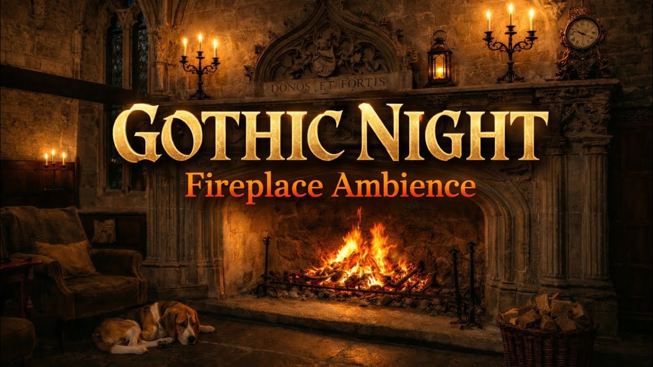 GOTHIC NIGHT Fireplace Ambience 🔥 Cozy Winter Fire 