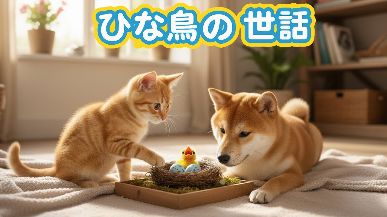 子犬クロと子猫ミミが助けた小さな小鳥🐶🐱