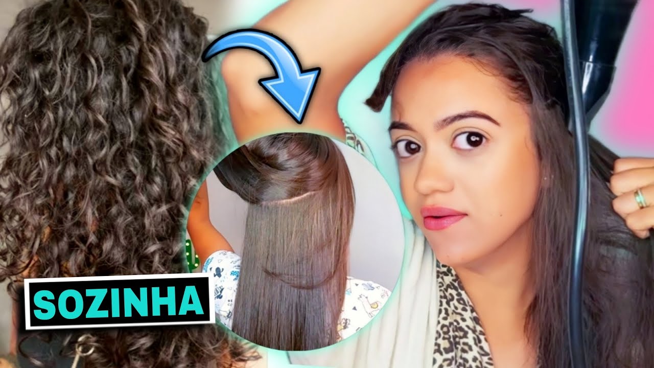 COMO FAZER ESCOVA NO CABELO SOZINHA - EFEITO DE PROGRESSIVA 😱😱