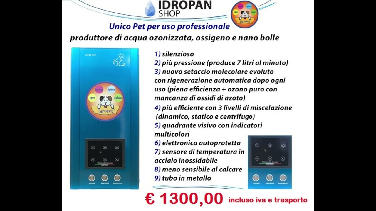 UNICO Pet - produttore di acqua corrente ozonizzata con ossigeno e nanobolle
