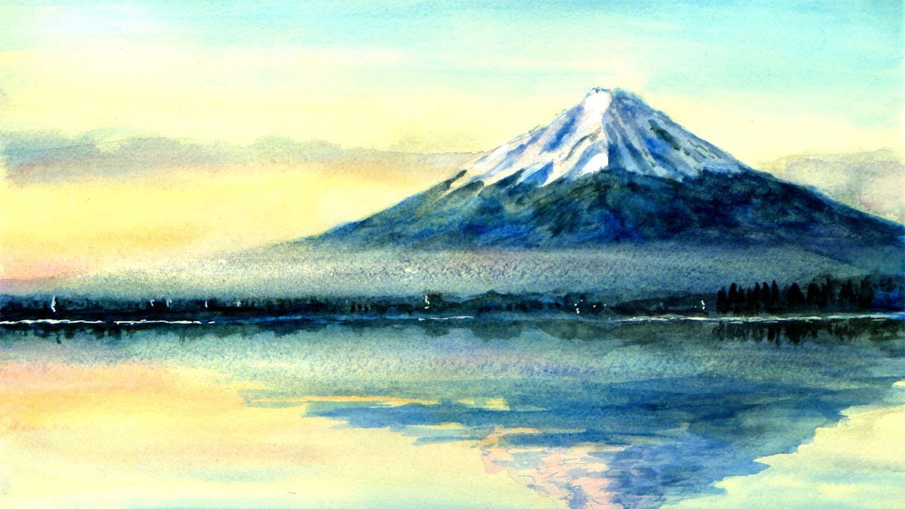 富士山と河口湖 【透明水彩風景画】 　Mt. fuji and Lake kawaguchi【Watercolor】