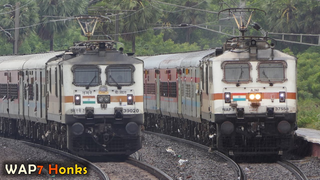 White MONSTER WAP-7 Different TYPES HORNS | Dangerous Shrill HONKING WAP-7 at MPS | Indian Railways
