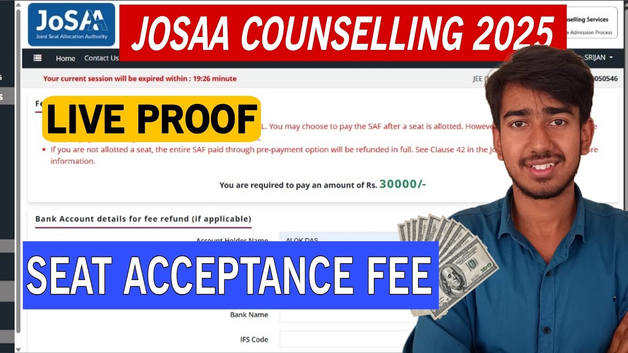 🔴 JOSAA Seat Acceptance Fee  Live Payment  |  Rs30,000 JOSAA Counselling 2024 |SAF Payment